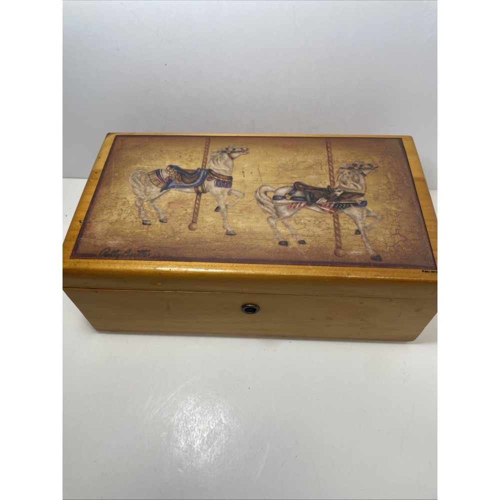 Vintage Lane Wooden Chest Carousel Horse 9"x 5" Trinket Jewelry Box - No Key